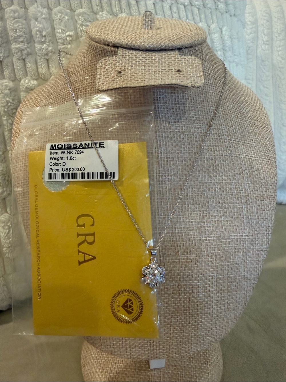 NEW Silver Floral Genuine Moissanite Pendant Necklace - White
